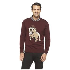 Retro Mens S Burgundy Gentleman Bulldog Graphic Sweater 100% Cotton